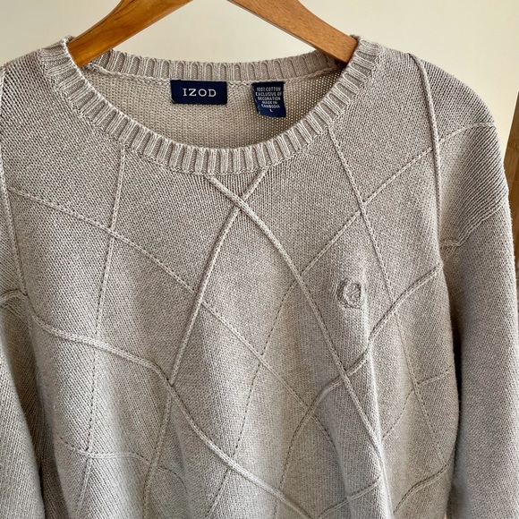 ✨SOLD✨ Vintage Izod Argyle Diamond Embroidered Logo Crewneck Sweater in Oatmeal - Picture 3 of 4